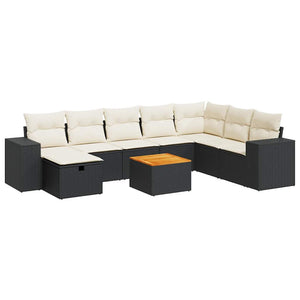 Set Divani da Giardino 9 pz con Cuscini Nero in Polyrattan 3325885