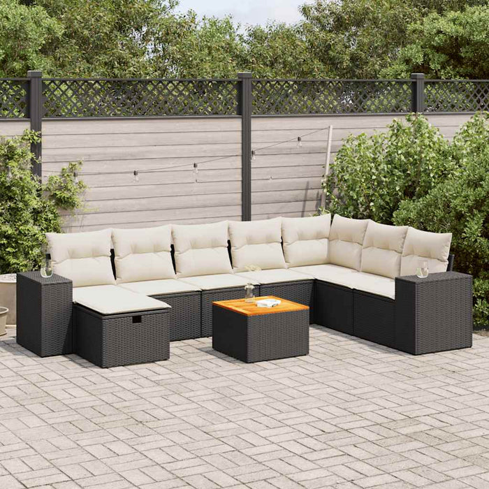 Set Divani da Giardino 9 pz con Cuscini Nero in Polyrattan 3325885