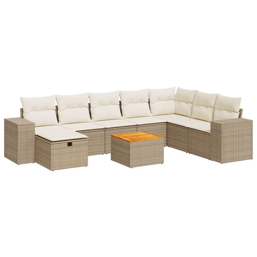 Set Divano da Giardino 9 pz con Cuscini Beige in Polyrattan 3325887