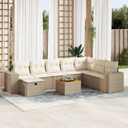 Set Divano da Giardino 9 pz con Cuscini Beige in Polyrattan 3325887