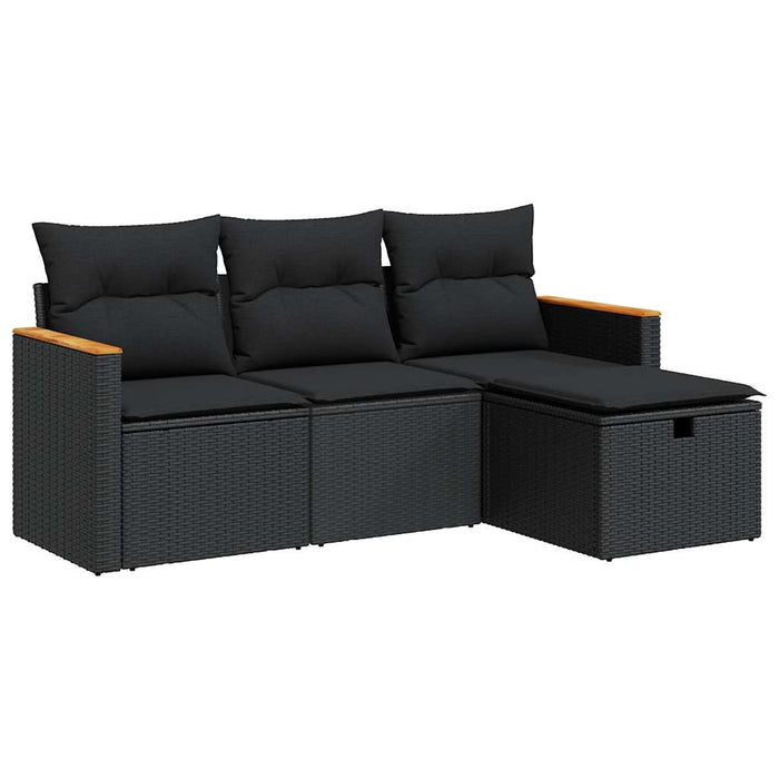 Set Divani da Giardino 4 pz con Cuscini Nero in Polyrattan 3325891