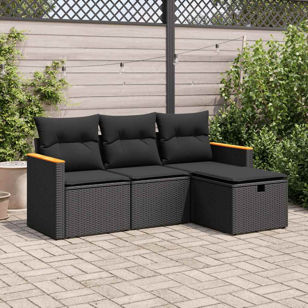 Set Divani da Giardino 4 pz con Cuscini Nero in Polyrattan 3325891