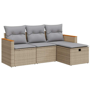 Set Divano da Giardino 4 pz con Cuscini Beige in Polyrattan 3325895