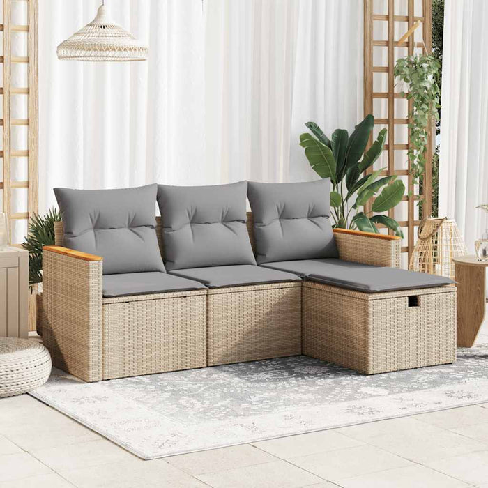 Set Divano da Giardino 4 pz con Cuscini Beige in Polyrattan 3325895