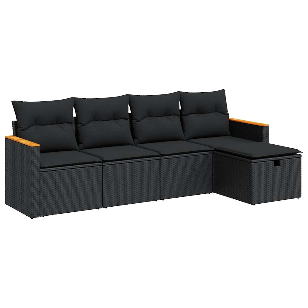 Set Divani da Giardino 5 pz con Cuscini in Polyrattan Nero 3325898