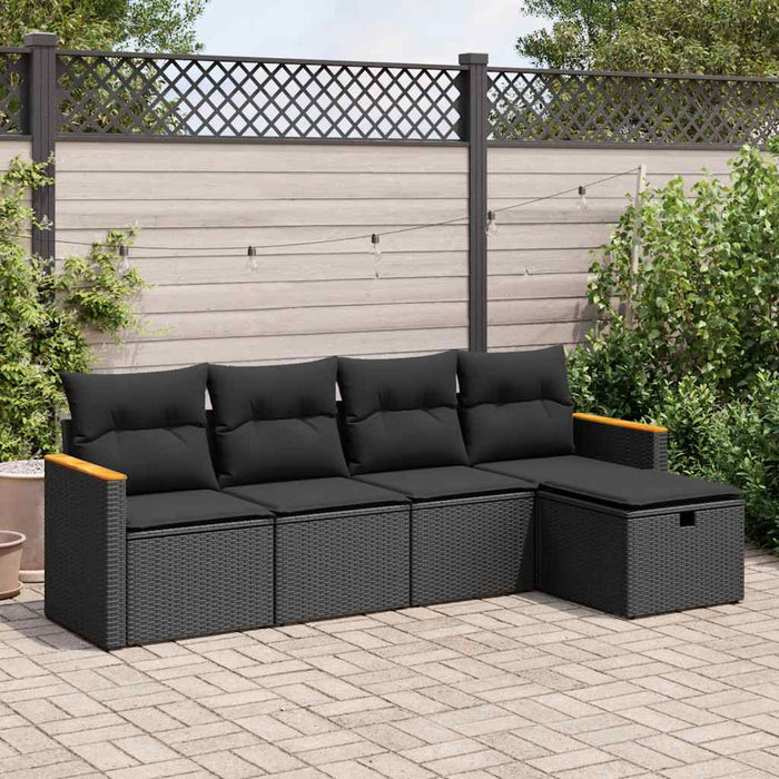 Set Divani da Giardino 5 pz con Cuscini in Polyrattan Nero 3325898