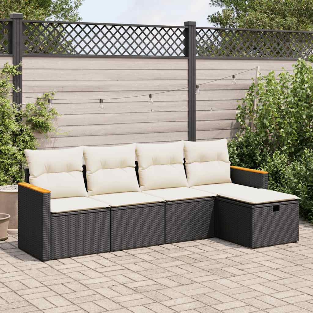 Set Divani da Giardino 5 pz con Cuscini in Polyrattan Nero 3325899