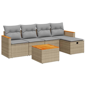 Set Divano da Giardino 6 pz con Cuscini Beige in Polyrattan 3325909