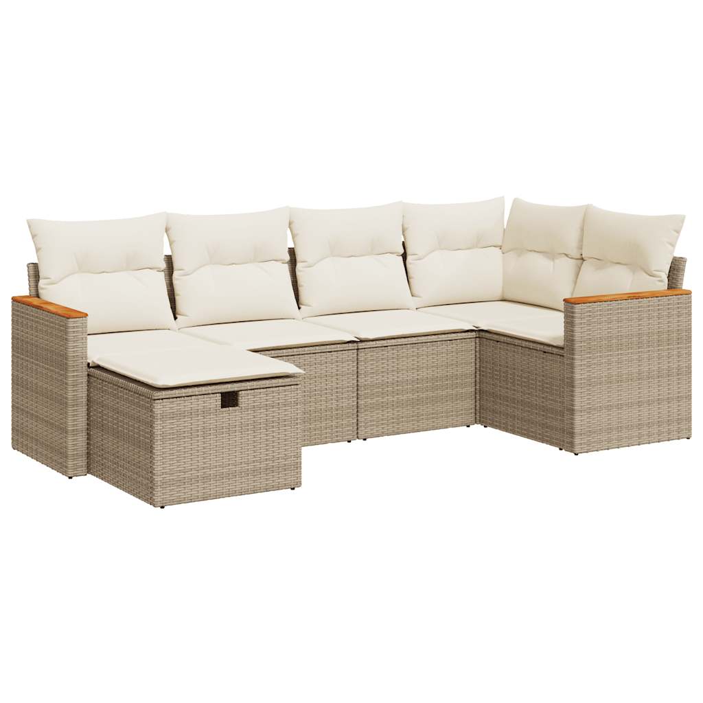 Set Divano da Giardino 6 pz con Cuscini Beige in Polyrattan 3325915