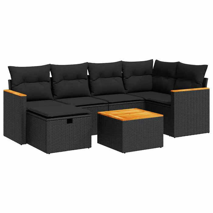 Set Divani da Giardino con Cuscini 7pz Nero Polyrattan 3325919