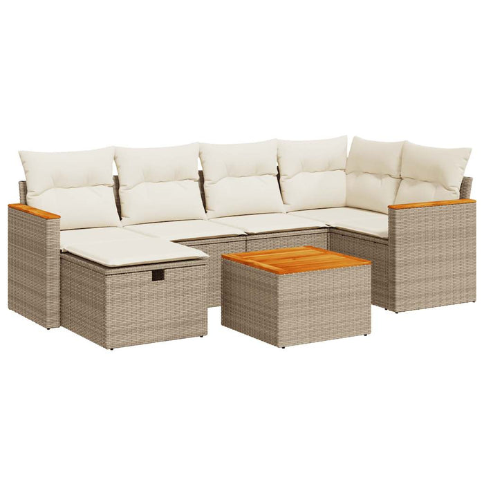 Set Divani da Giardino 7 pz con Cuscini Beige in Polyrattan 3325922