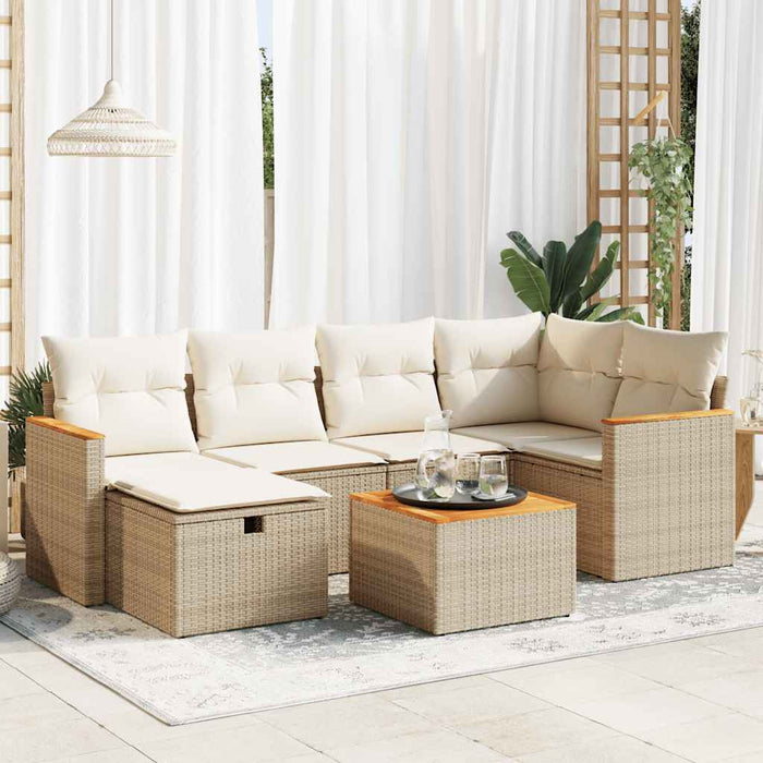 Set Divani da Giardino 7 pz con Cuscini Beige in Polyrattan 3325922