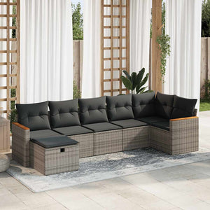 Set Divani da Giardino 7 pz con Cuscini Grigio in Polyrattan 3325931