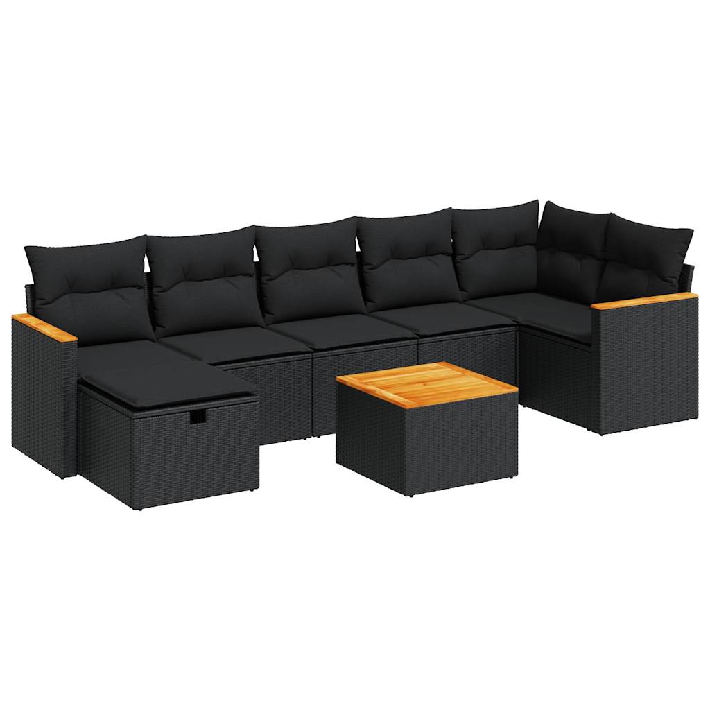 Set Divani da Giardino con Cuscini 8 pz Nero in Polyrattan 3325933