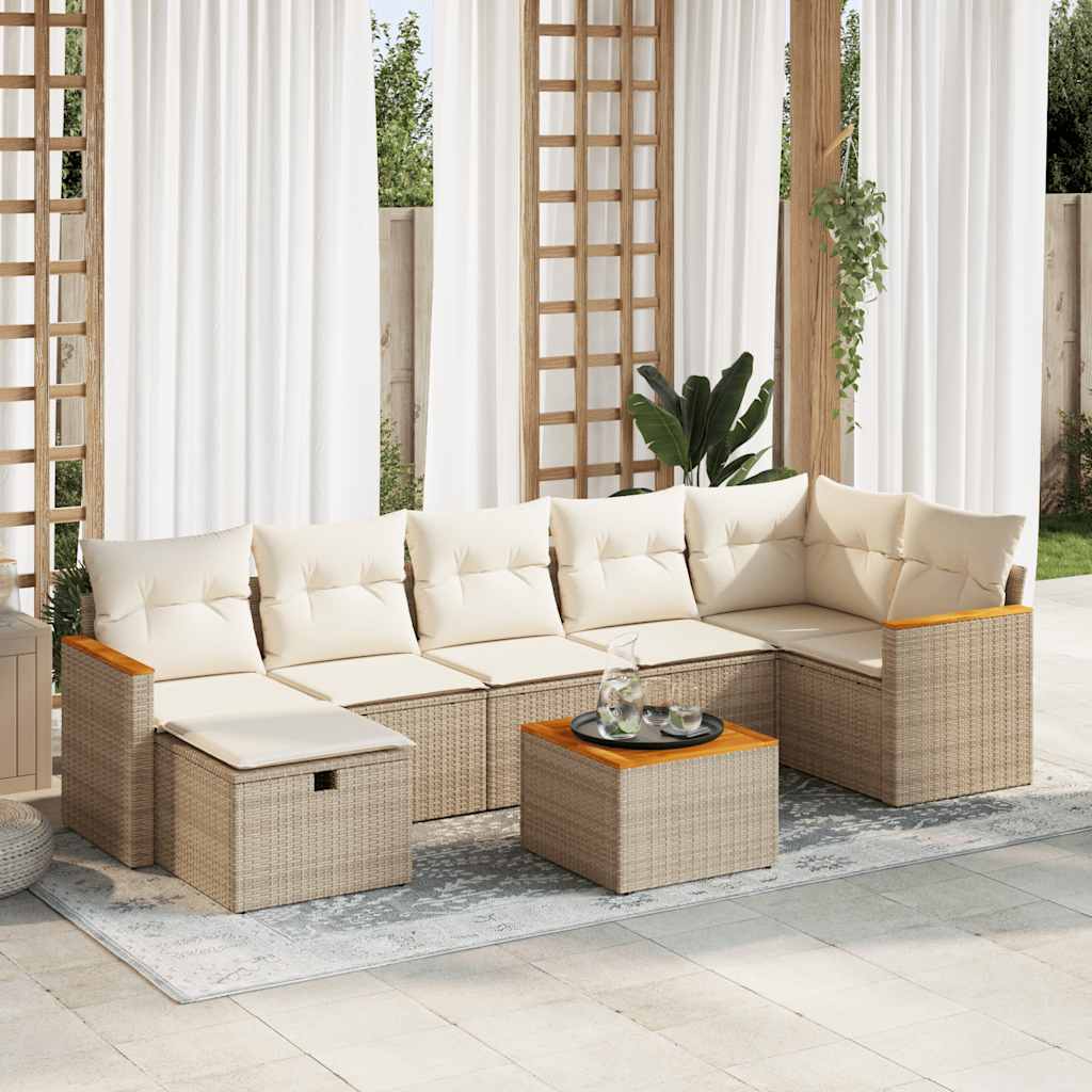 Set Divano da Giardino 8 pz con Cuscini Beige in Polyrattan 3325936