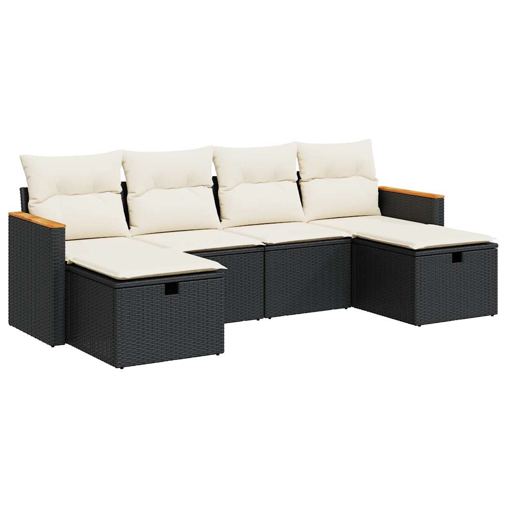 Set Divano da Giardino 6 pz con Cuscini Nero in Polyrattan 3325941