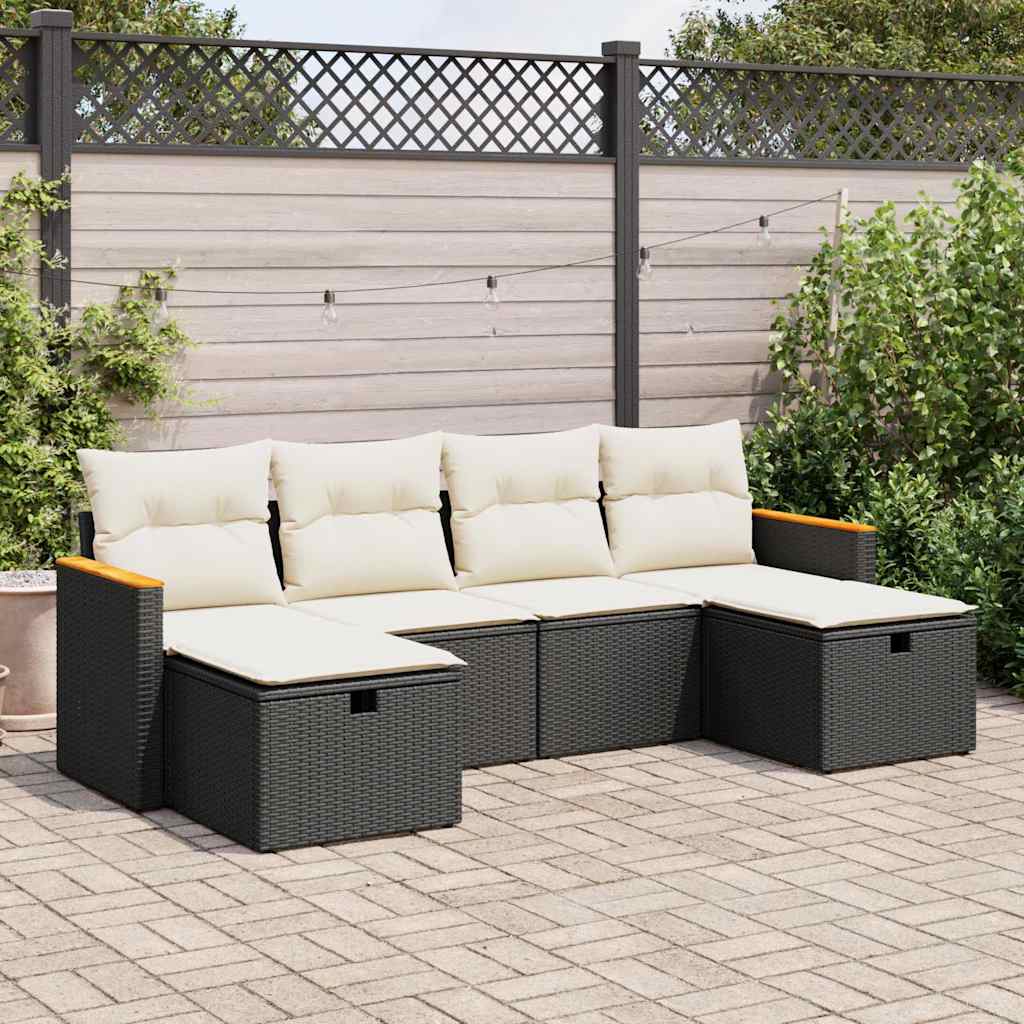 Set Divano da Giardino 6 pz con Cuscini Nero in Polyrattan 3325941