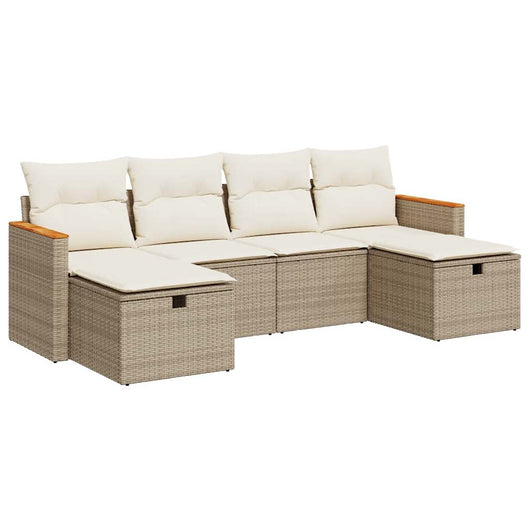 Set Divano da Giardino 6 pz con Cuscini Beige in Polyrattan 3325943