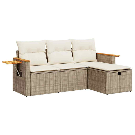 Set Divano da Giardino 4 pz con Cuscini Beige in Polyrattan 3325950