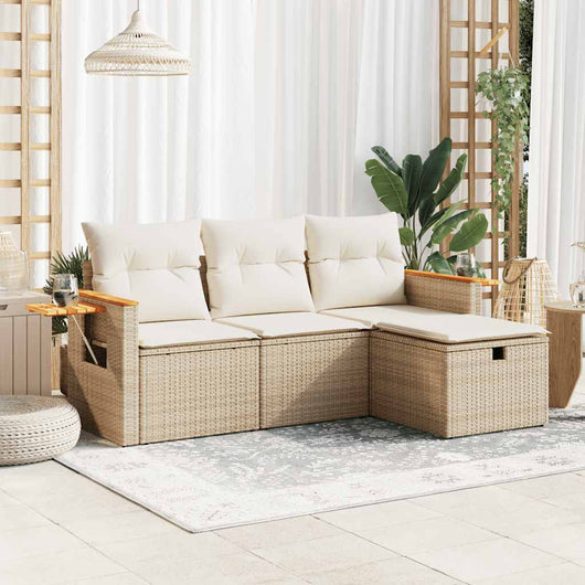 Set Divano da Giardino 4 pz con Cuscini Beige in Polyrattan 3325950