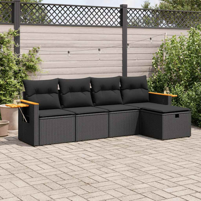 Set Divani da Giardino 5 pz con Cuscini in Polyrattan Nero 3325954