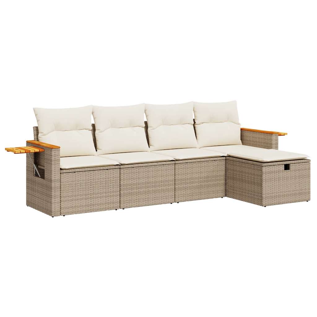 Set Divano da Giardino 5 pz con Cuscini Beige in Polyrattan 3325957