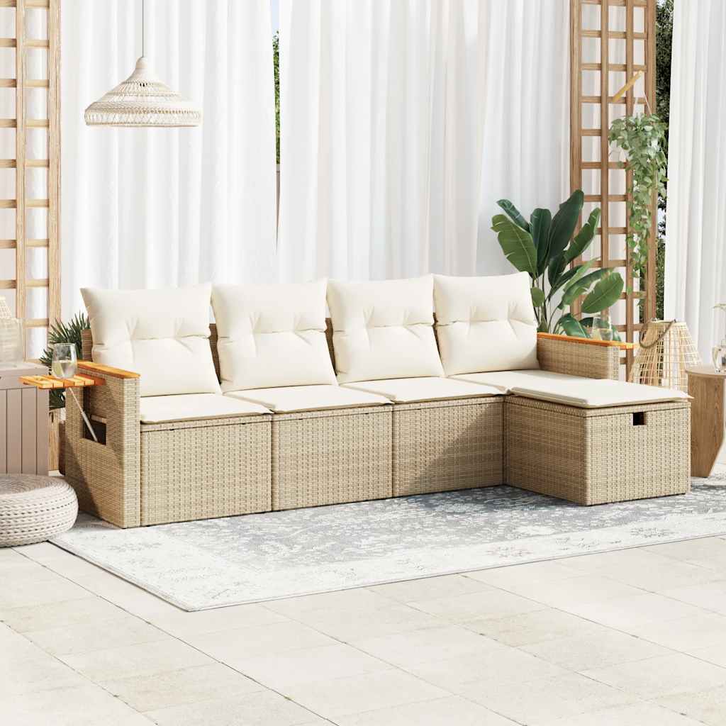 Set Divano da Giardino 5 pz con Cuscini Beige in Polyrattan 3325957