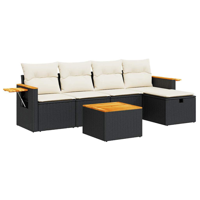 Set Divano da Giardino 6 pz con Cuscini Nero in Polyrattan 3325962