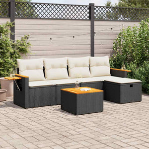 Set Divano da Giardino 6 pz con Cuscini Nero in Polyrattan 3325962