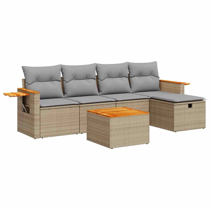 Set Divano da Giardino 6 pz con Cuscini Beige in Polyrattan 3325965