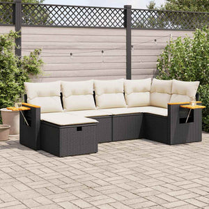 Set Divano da Giardino 6 pz con Cuscini Nero in Polyrattan 3325969