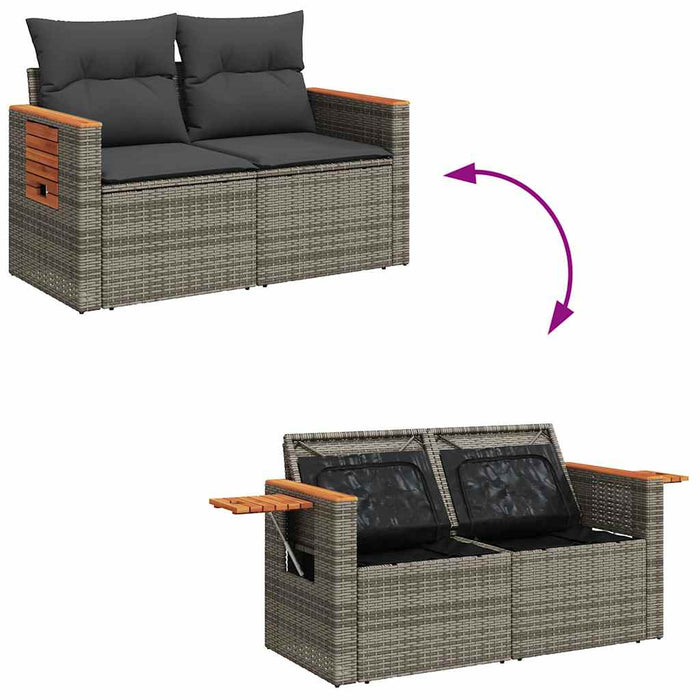 Set Divani da Giardino 7 pz con Cuscini Grigio in Polyrattan 3325980