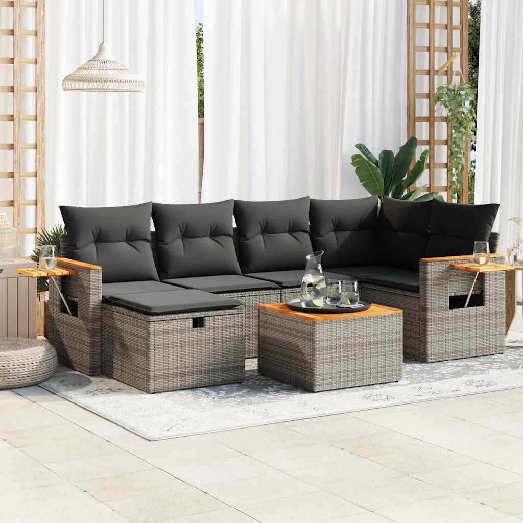 Set Divani da Giardino 7 pz con Cuscini Grigio in Polyrattan 3325980