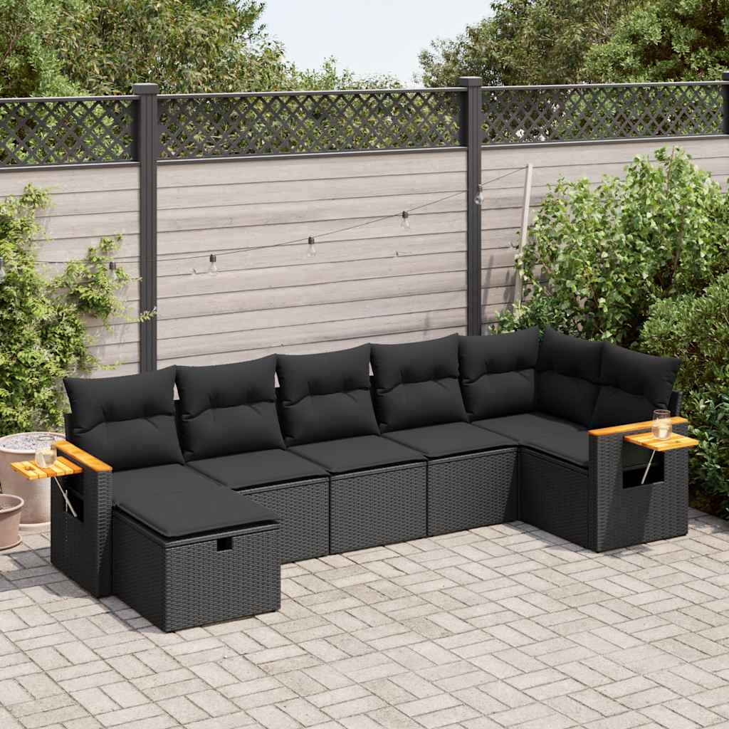 Set Divani da Giardino con Cuscini 7pz Nero Polyrattan 3325982