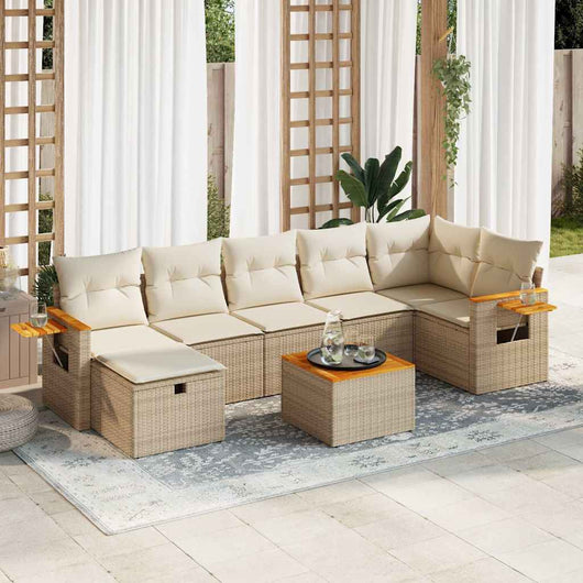 Set Divano da Giardino 8 pz con Cuscini Beige in Polyrattan 3325992