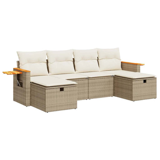 Set Divano da Giardino 6 pz con Cuscini Beige in Polyrattan 3325999