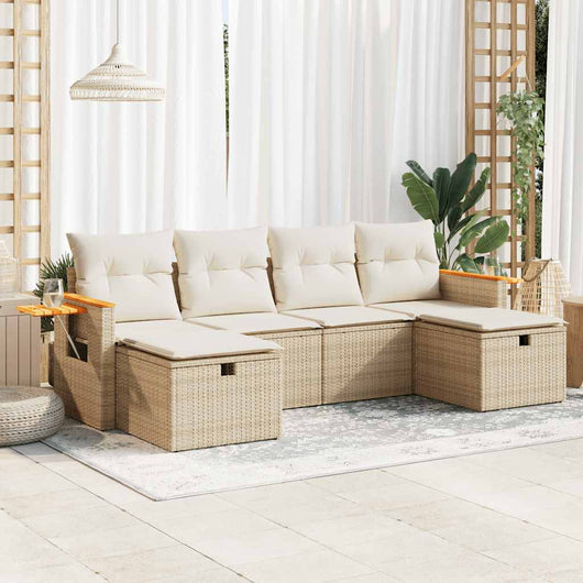 Set Divano da Giardino 6 pz con Cuscini Beige in Polyrattan 3325999