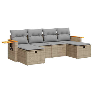 Set Divano da Giardino 6 pz con Cuscini Beige in Polyrattan 3326000