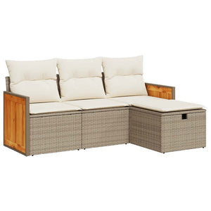 Set Divano da Giardino 4 pz con Cuscini Beige in Polyrattan 3326006