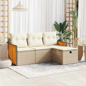 Set Divano da Giardino 4 pz con Cuscini Beige in Polyrattan 3326006