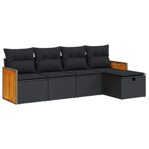 Set Divani da Giardino 5 pz con Cuscini in Polyrattan Nero 3326010