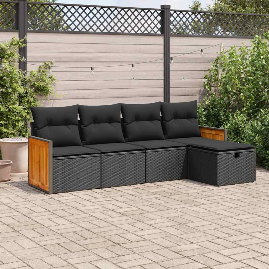 Set Divani da Giardino 5 pz con Cuscini in Polyrattan Nero 3326010