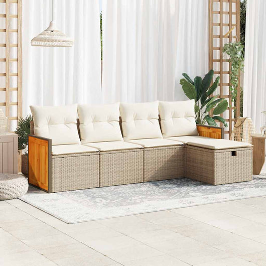 Set Divano da Giardino 5 pz con Cuscini Beige in Polyrattan 3326013