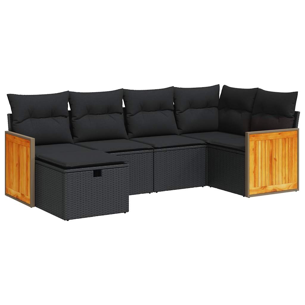 Set Divano da Giardino 6 pz con Cuscini Nero in Polyrattan 3326024