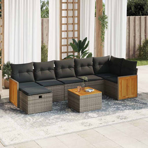 Set Divano da Giardino 8 pz con Cuscini Grigio in Polyrattan 3326050