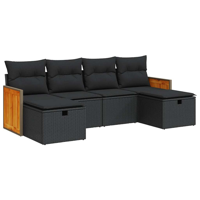 Set Divano da Giardino 6 pz con Cuscini Nero in Polyrattan 3326052