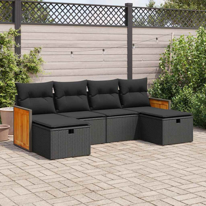 Set Divano da Giardino 6 pz con Cuscini Nero in Polyrattan 3326052