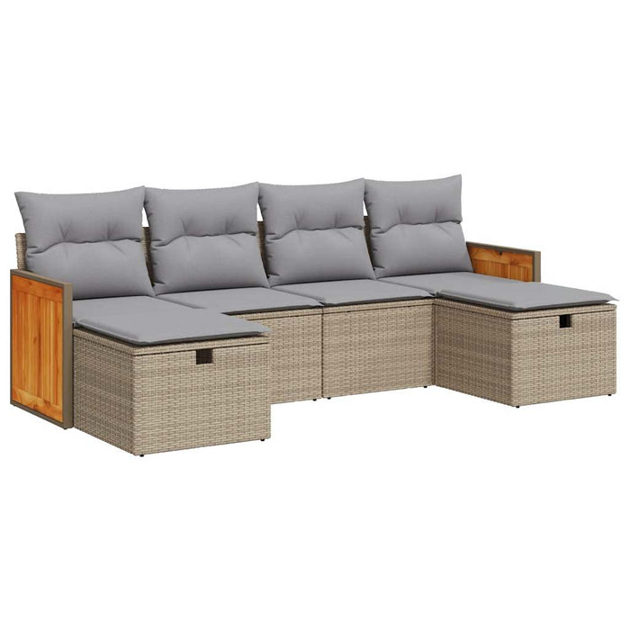 Set Divano da Giardino 6 pz con Cuscini Beige in Polyrattan 3326056