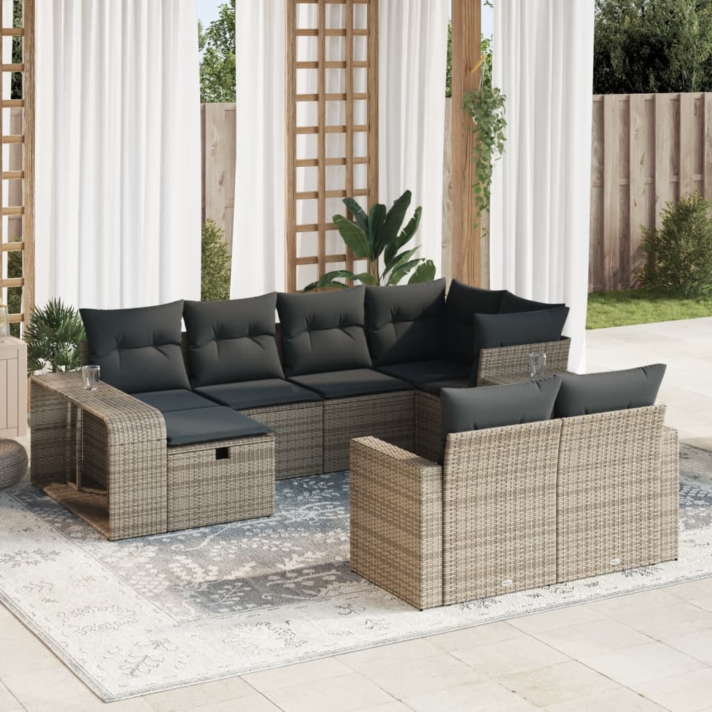 Set Divano da Giardino 10 pz con Cuscini Grigio in Polyrattan 3326064