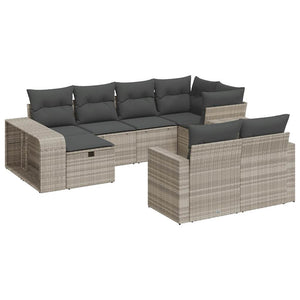 Set Divano Giardino 10 pz con Cuscini Grigio Chiaro Polyrattan 3326066